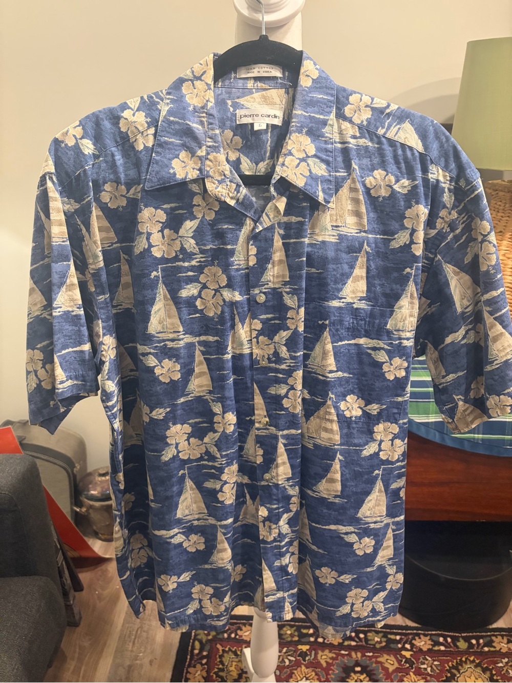 Pierre Cardin Blue Floral & Sailboat Camp Shirt